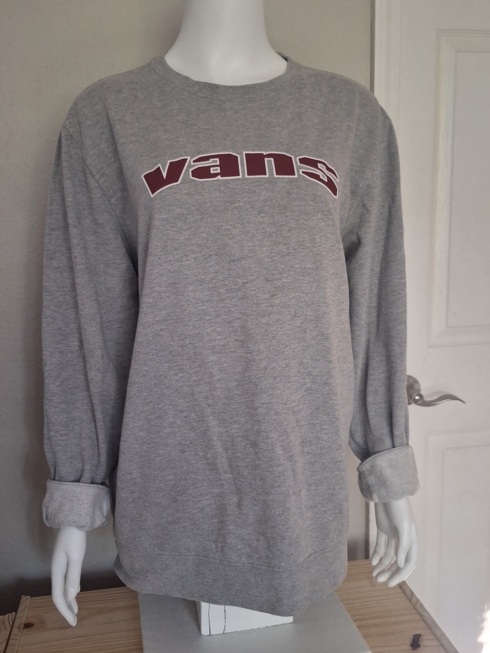 Vans Grey Crewneck Sweatshirt with Maroon Logo Size L